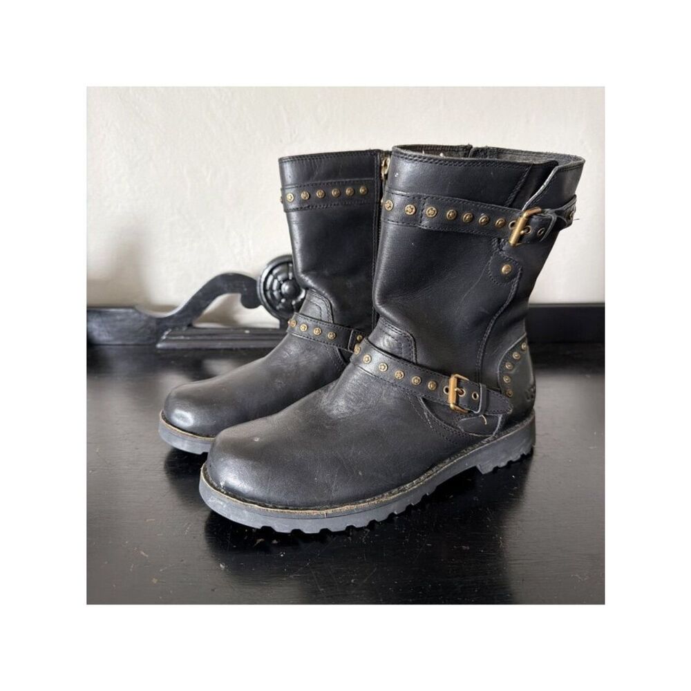 UGG K Jamie Black Kids Shearling Leather Boots – Size 6 (1003868K BLK)